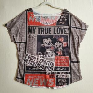 Disney Parks | Tabloid Newspaper Print Scoop Neck Blouse | Size XXL